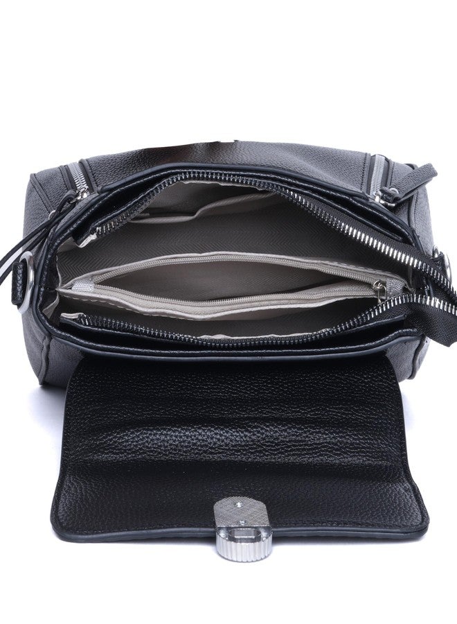 SANTORINI Amélie Womens satchel bag | Small Handbag with Detachable Sling, Top Handle & Spacious Compartment. (Black) - Image 4